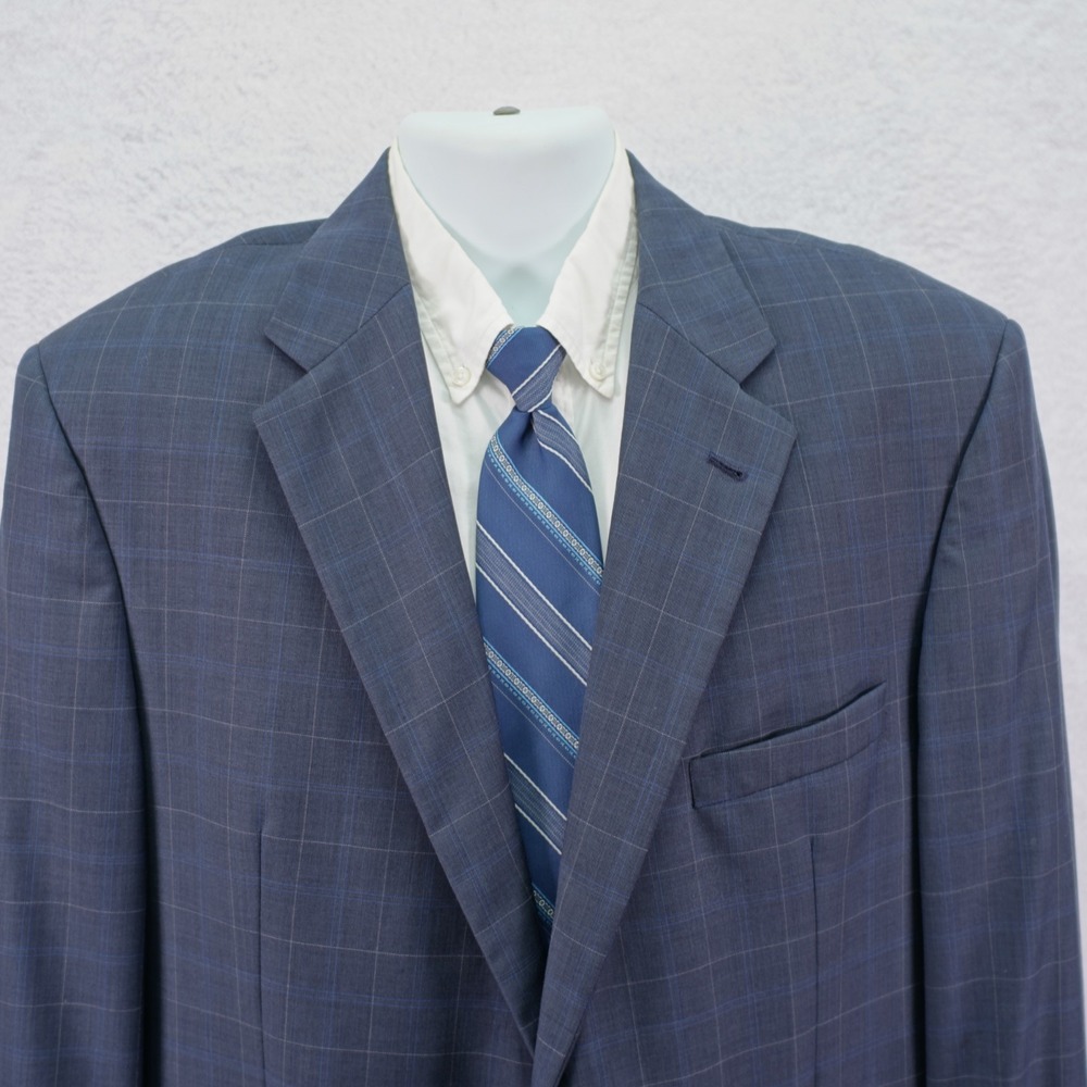Coppley Bespoke Wool Blazer Blue Sharkskin W/ White Blue‎ Windowpane 44L
